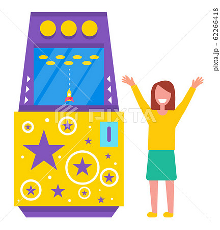 Young Girl Playing Rocket Arcade Machine Vector 62266418