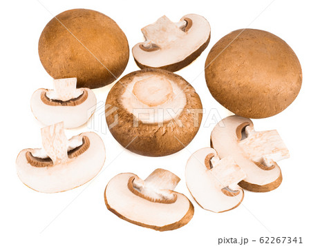Champignons and their slices isolated on a white background 62267341