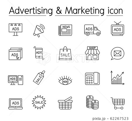 Advertising & Marketing icon set in thin line 62267523