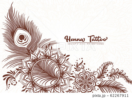 Traditional indian henna tattoo with peacock feather. 62267911