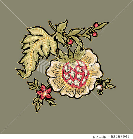Fantasy flowers in retro, vintage, jacobean embroidery style. 62267945