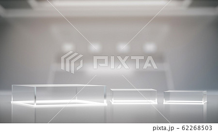 Glass pedestal for display, blank product stand with blurred Interior Of Laboratory ,futuristic background. 62268503