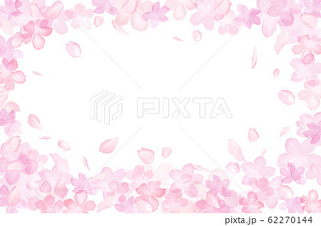 桜のシルエットと散る花びらの囲みフレーム 水彩イラストのイラスト素材