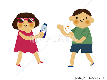 日焼け止めを塗る男の子と女の子のイラスト 夏のクリップアート のイラスト素材 62271704 Pixta