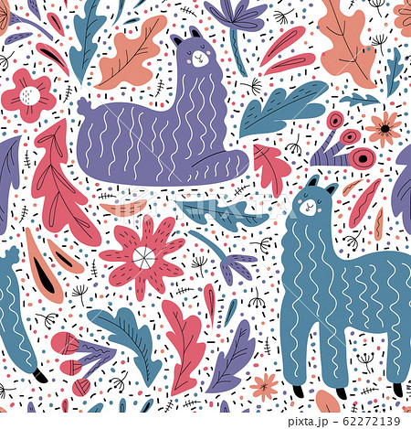 Cute llama flat hand drawn seamless pattern 62272139