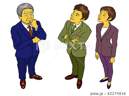 悩む会社経営者男性と男女社員3セット 悩む会社経営者男性と男女社員3セット 62274916