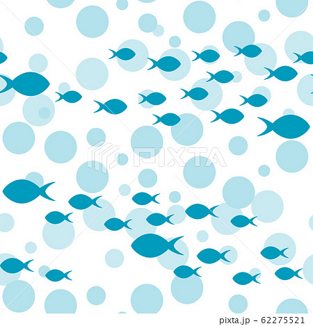 魚と水玉模様のシームレスパターン 青い魚のイラスト素材