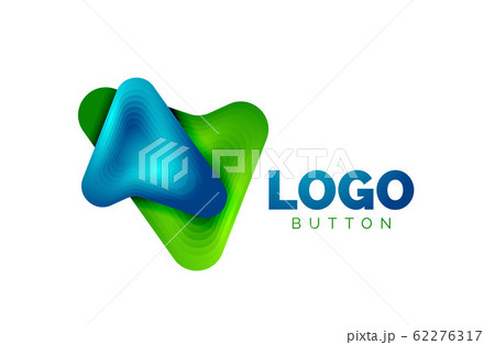 Arrow logo template. Or play or download button logotype template. Minimal geometrical design, 3d geometric bold symbol in relief style with color blend steps effect. Vector Illustration 62276317