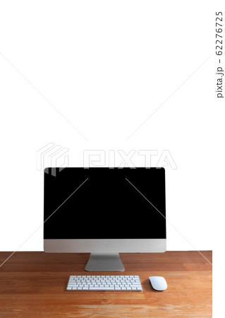 workspace with computer with blank black screen, workspace with computer with blank black screen, 62276725