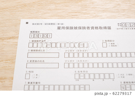 【写真素材】雇用保険被保険者資格取得届　失業給付　転職活動 62279317