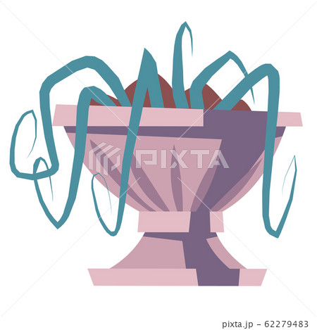 Stone garden vase, flowerpot with soil and plant 62279483