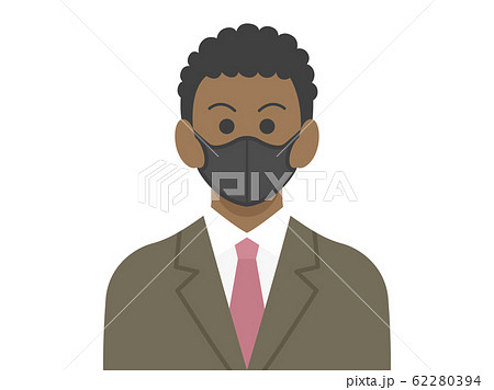 黒マスクをした黒人ビジネスマンのイラストのイラスト素材