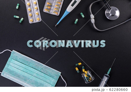 Coronavirus concept protective mask medicines thermometer Coronavirus concept protective mask medicines thermometer 62280660