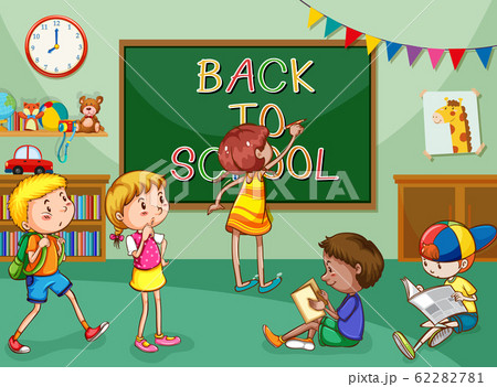 Scene with many children learning in the classroom Scene with many children learning in the classroom 62282781
