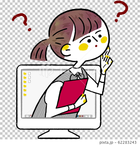 パソコンから飛び出すol はてなのイラスト素材