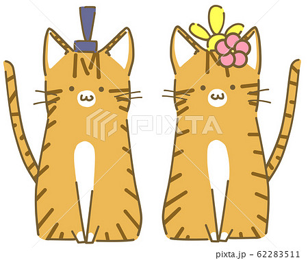 雛祭りの茶トラ猫セットのイラスト素材