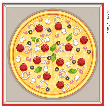 Box Of Pizza With Meat And Vegetables Toppingsのイラスト素材