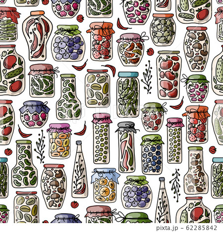 Seamless pattern with pickle jars fruits and vegetables Seamless pattern with pickle jars fruits and vegetables 62285842
