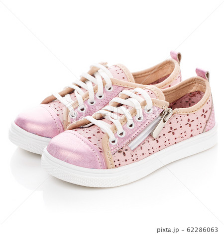 White with pink sneakers for girls isolated on White with pink sneakers for girls isolated on 62286063