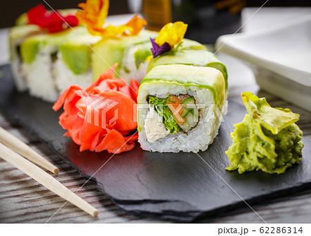 Tasty sushi set. Japanese traditional dishes. Rice 62286314