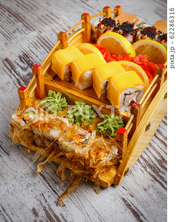 Japanese and Asian food. Sushi are ready to serve. Japanese and Asian food. Sushi are ready to serve. 62286316