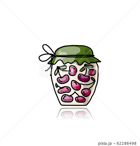 Jar with cherry jam, sketch for your design Jar with cherry jam, sketch for your design 62286498
