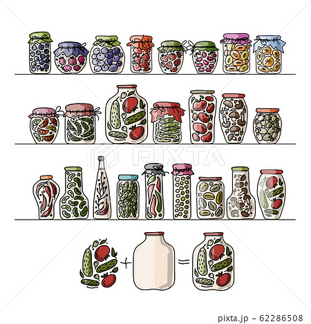 Set of pickle jars with fruits and vegetables Set of pickle jars with fruits and vegetables 62286508