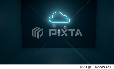 3D render illustration of rain cloud neon light sign on the wall 62289324