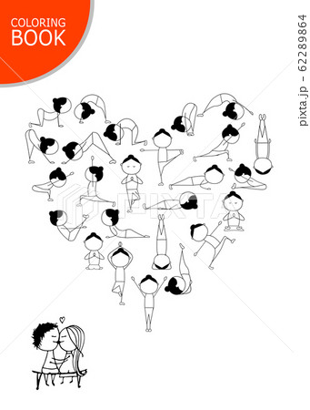 I Love Yoga Heart Shape Coloring Book Designのイラスト素材