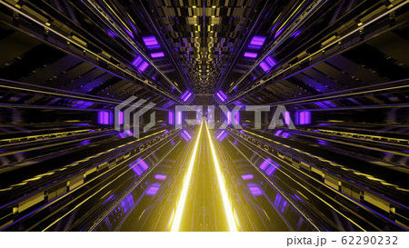 3d illustration background wallpaper of a futuristic textured science-fiction tunnel corridor with hot glowing bottom and cool reflectin glass windows graphic artwork 62290232