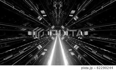 3d illustration background wallpaper of a futuristic textured science-fiction tunnel corridor with hot glowing bottom and cool reflectin glass windows graphic artwork 62290244