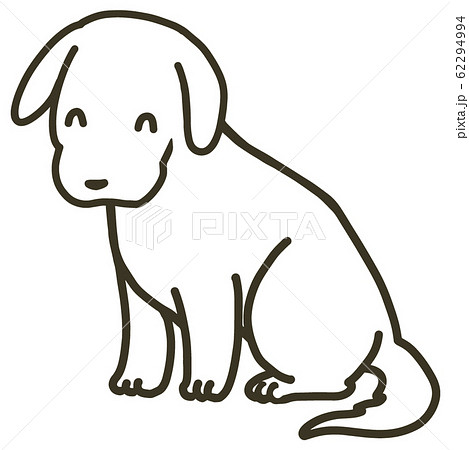 子犬のイラスト 笑顔 線のみ のイラスト素材