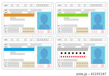 免許証 グリーン ブルー ゴールド 運転経歴証明書 セット 01のイラスト素材