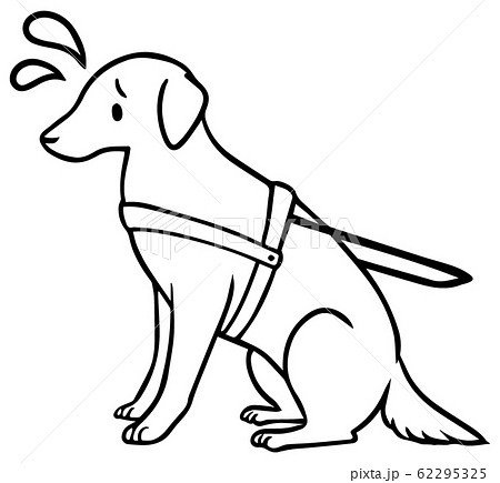 シンプルな盲導犬のイラスト 困り顔2 線のみ のイラスト素材