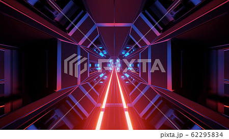 3d illustration background wallpaper of a futuristic science-fiction tunnel hangar corridor with glowing metal graphic artwork 62295834