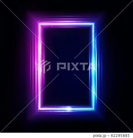 Neon vertical rectangle frame, border. Neon lights sign. Vector abstract background, tunnel, portal. Geometric glow outline rectangular shape, laser glowing lines. Abstract background 62295885