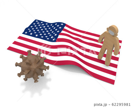 アメリカ国旗 ウィルスの脅威 病気を予防する 3dイラストのイラスト素材