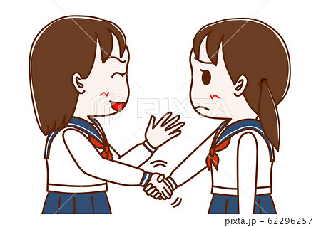 無理やり握手して丸め込もうとする女子学生と不満げな女子学生 無理やり握手して丸め込もうとする女子学生と不満げな女子学生 62296257