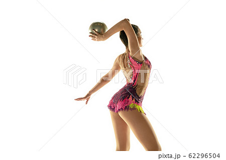 Young flexible female gymnast isolated on white studio background 62296504