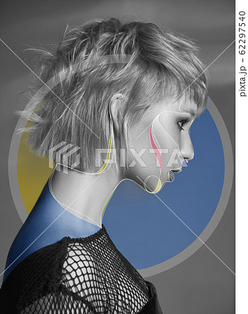 Young woman with fashionable look, stylish make-up and hairstyle, lines design 62297540