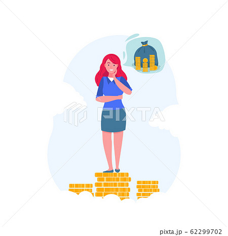 Business woman stands on coins. Business woman stands on coins. 62299702