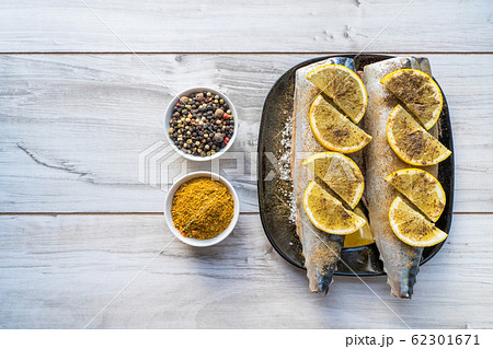 Fresh raw pickled mackerel ready to bake 62301671