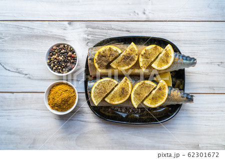 Fresh raw pickled mackerel ready to bake 62301672