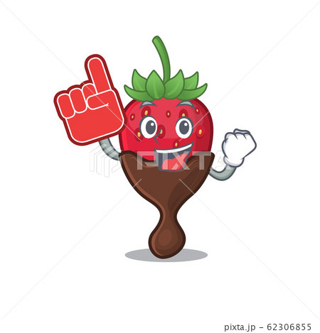 A picture of chocolate strawberry mascot cartoon design holding a Foam finger 62306855