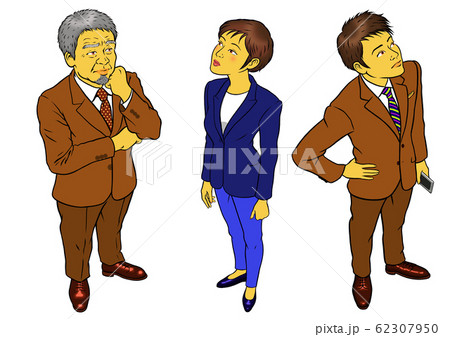 悩む会社経営者男性と男女社員3セット 悩む会社経営者男性と男女社員3セット 62307950