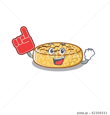 A picture of crumpets mascot cartoon design holding a Foam finger 62309331