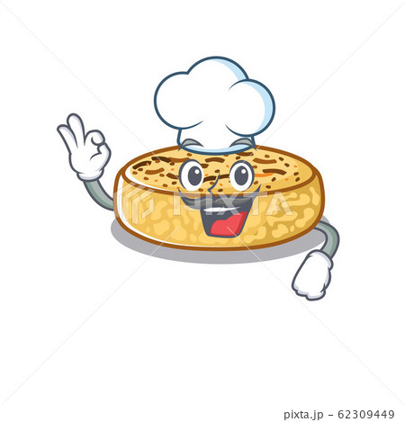 Crumpets cartoon character working as a chef and wearing white hat 62309449