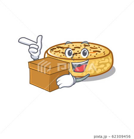 Cute crumpets cartoon character having a box 62309456