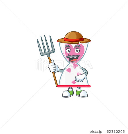 Cute Farmer love clock sand cartoon mascot with hat and tools 62310206