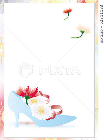ガーベラのカラフルな花とガラスの靴のイラスト縦スタイル背景素材のイラスト素材